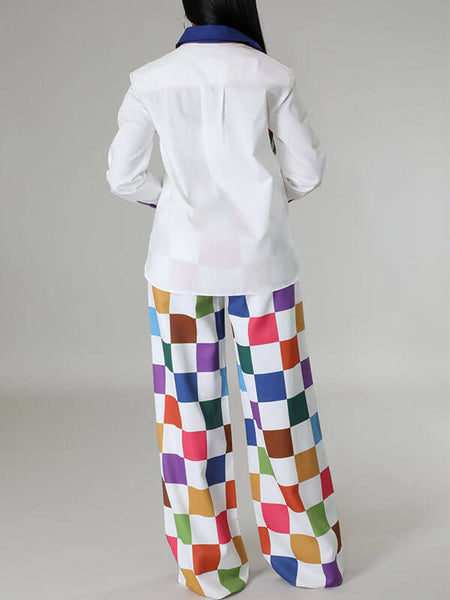 Colorblock Shirt & Wide-Leg Pants Set--Clearance