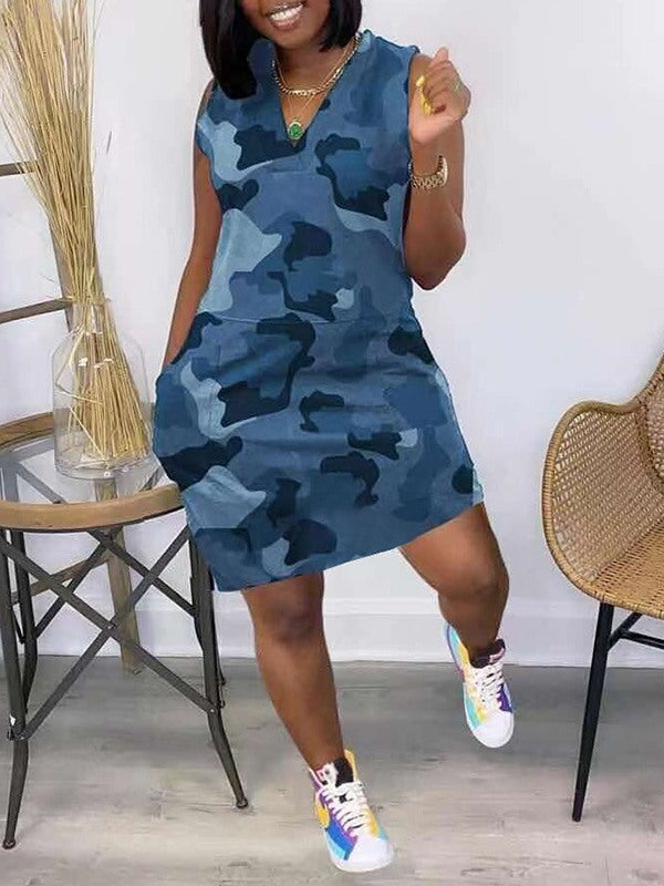 Indiebeautie Camo V-Neck Sleeveless Dress