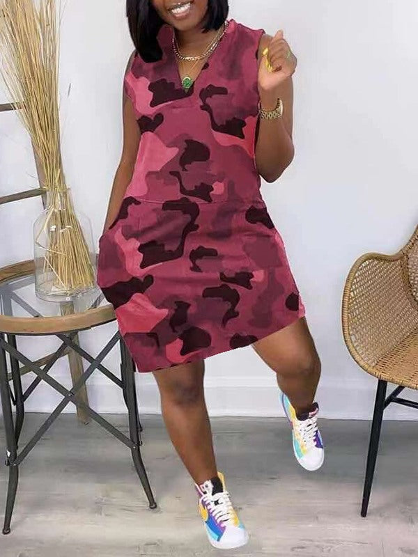 Indiebeautie Camo V-Neck Sleeveless Dress