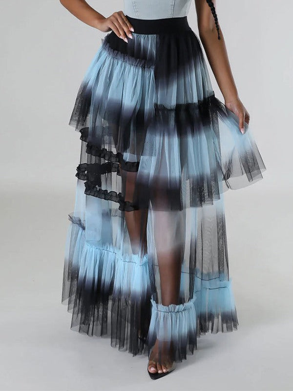 Ombre Tiered Mesh Skirt