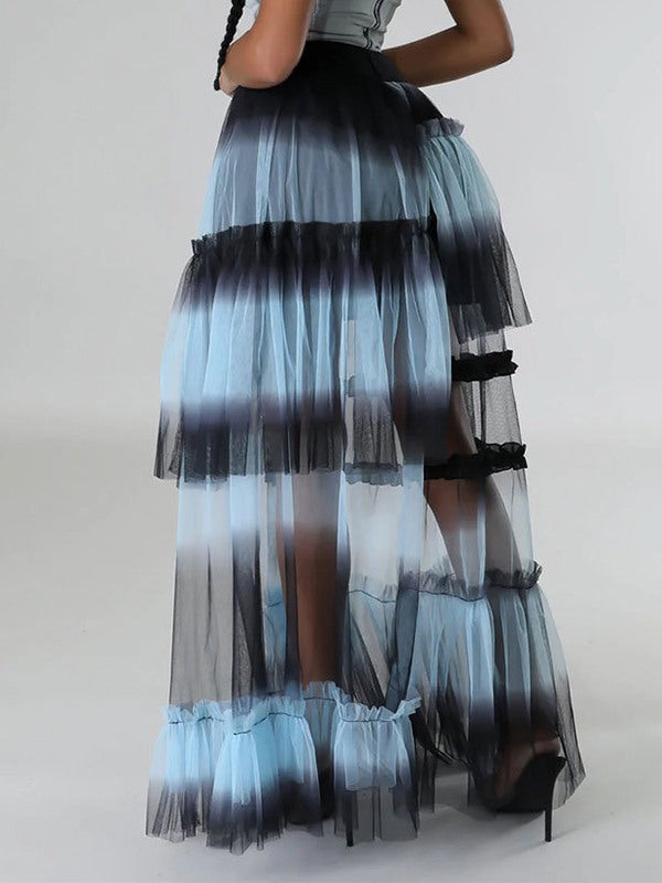 Ombre Tiered Mesh Skirt