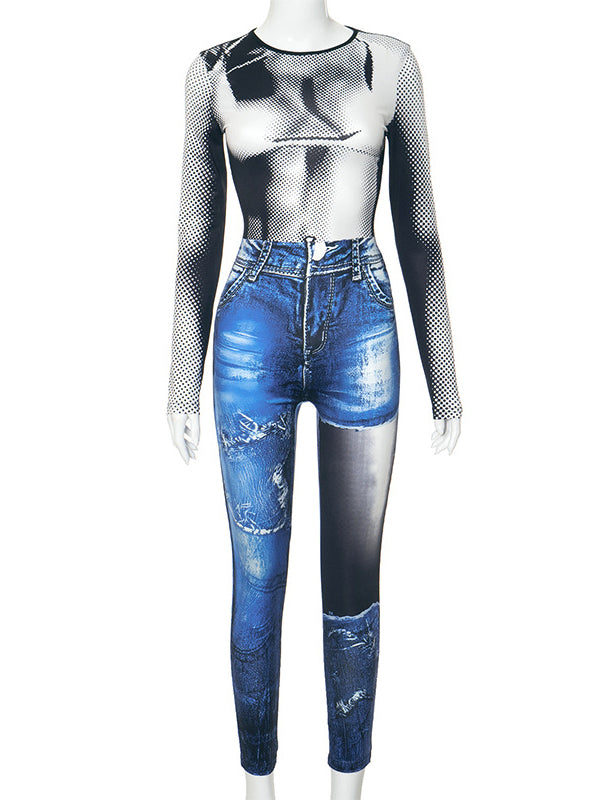Printed Skinny Jumpsuit--Clearance