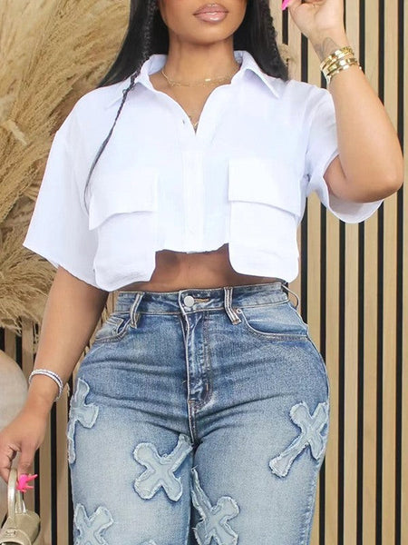 Indiebeautie White Cropped Cargo Shirt
