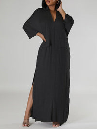 Indiebeautie Solid V-Neck Side-Slit Dress