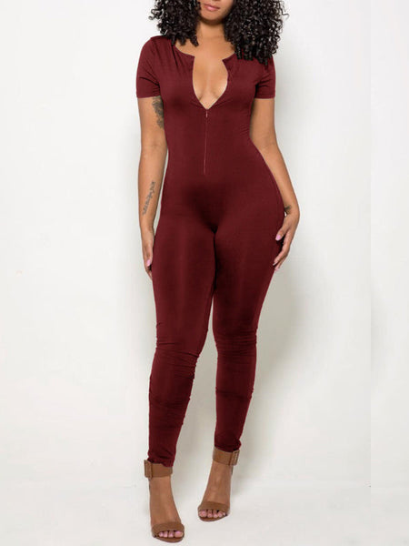 Solid Zip-Front Jumpsuit--Clearance