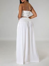 Solid Bandeau Top & Wide-Leg Pants Set