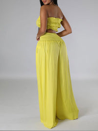 Indiebeautie Solid Bandeau Top & Wide-Leg Pants Set