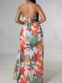 Indiebeautie Printed Halter Slit Dress