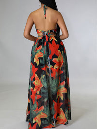 Indiebeautie Printed Halter Slit Dress