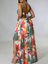 Indiebeautie Printed Halter Slit Dress