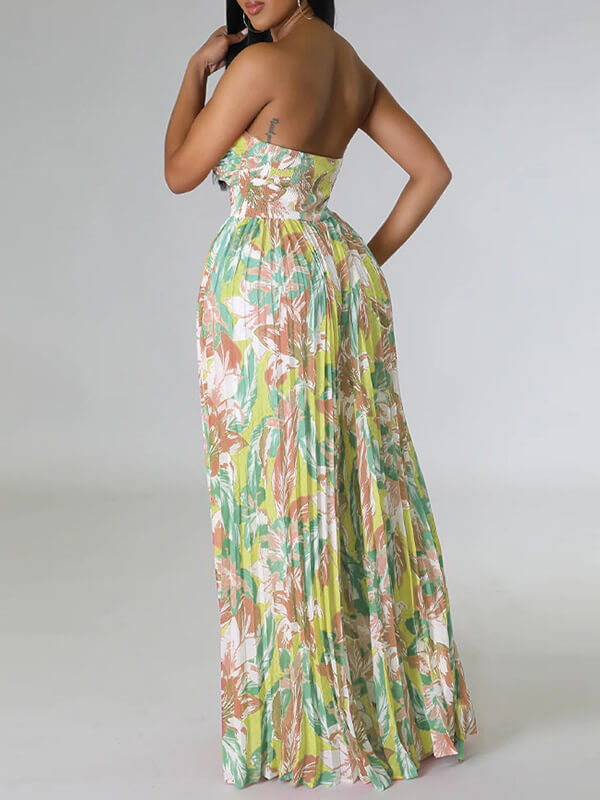 Printed Strapless Pleated Jumpsuit