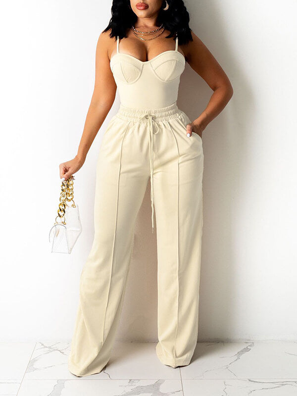Indiebeautie Solid Cami Top & Wide-Leg Pants Set