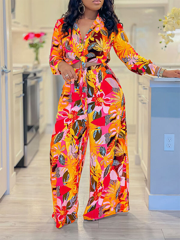 Printed Shirt & Wide-Leg Pants Set