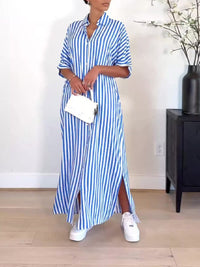 Stripe Side-Slit Shirt Dress