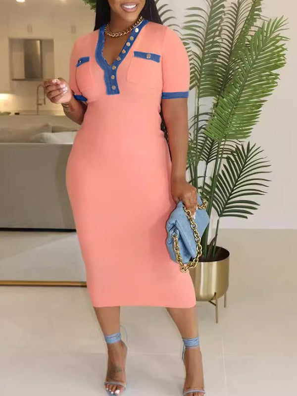Indiebeautie Denim-Combo Button-Front Dress