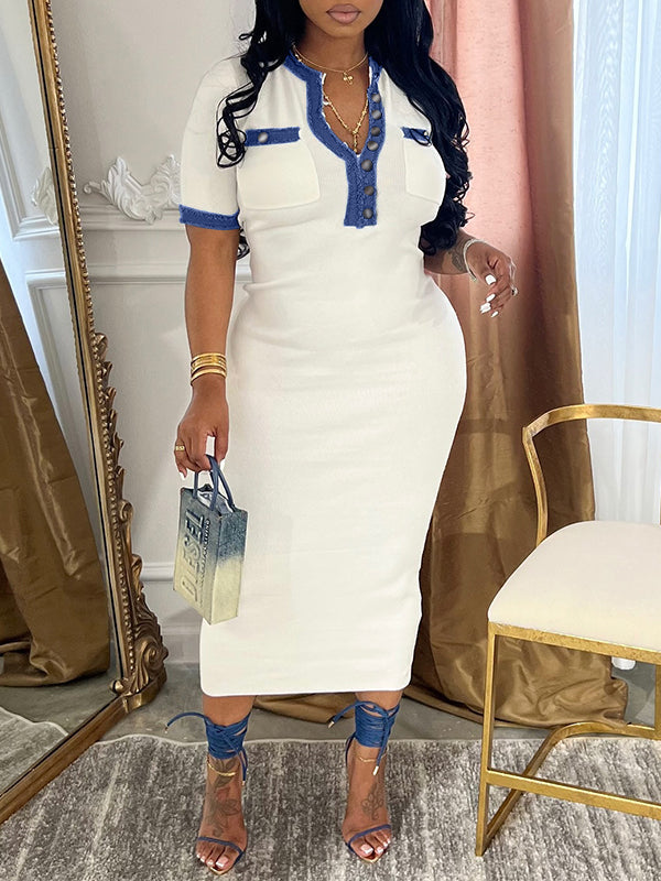 Indiebeautie Denim-Combo Button-Front Dress