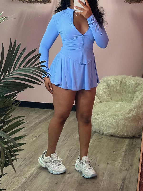 Solid Zip Top & Mini Skirt Set--Clearance