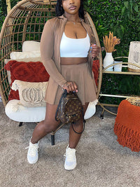 Solid Zip Top & Mini Skirt Set--Clearance