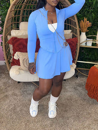 Solid Zip Top & Mini Skirt Set--Clearance