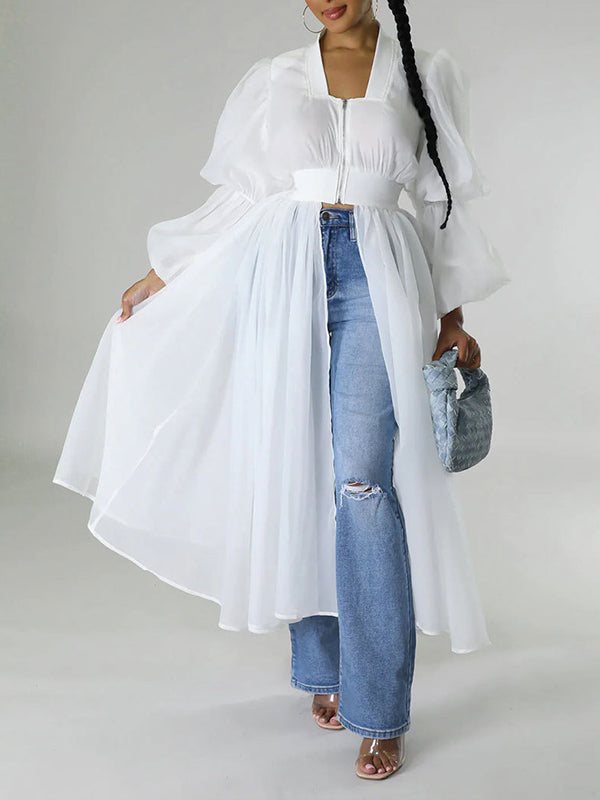 Zip-Front Combo Tunic Top--Clearance