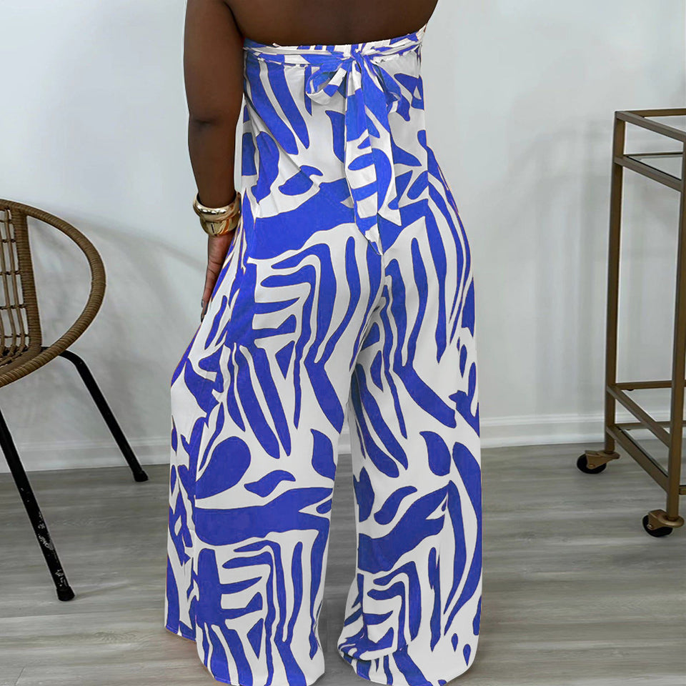 Indiebeautie Printed Strapless Wide-Leg Jumpsuit