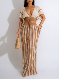 Indiebeautie Stripe Knit Skirt Set