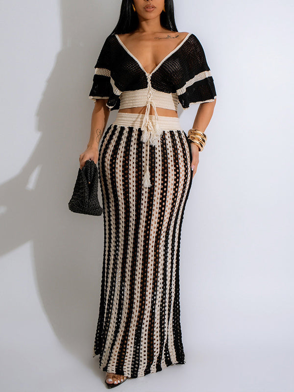 Indiebeautie Stripe Knit Skirt Set