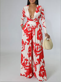 Indiebeautie Printed V-Neck Top & Wide-Leg Pants Set