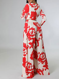 Indiebeautie Printed V-Neck Top & Wide-Leg Pants Set