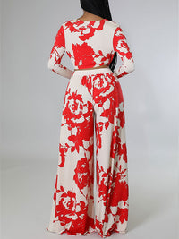 Indiebeautie Printed V-Neck Top & Wide-Leg Pants Set