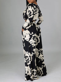 Indiebeautie Printed V-Neck Top & Wide-Leg Pants Set