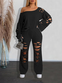 Indiebeautie Solid Ripped Pants Set