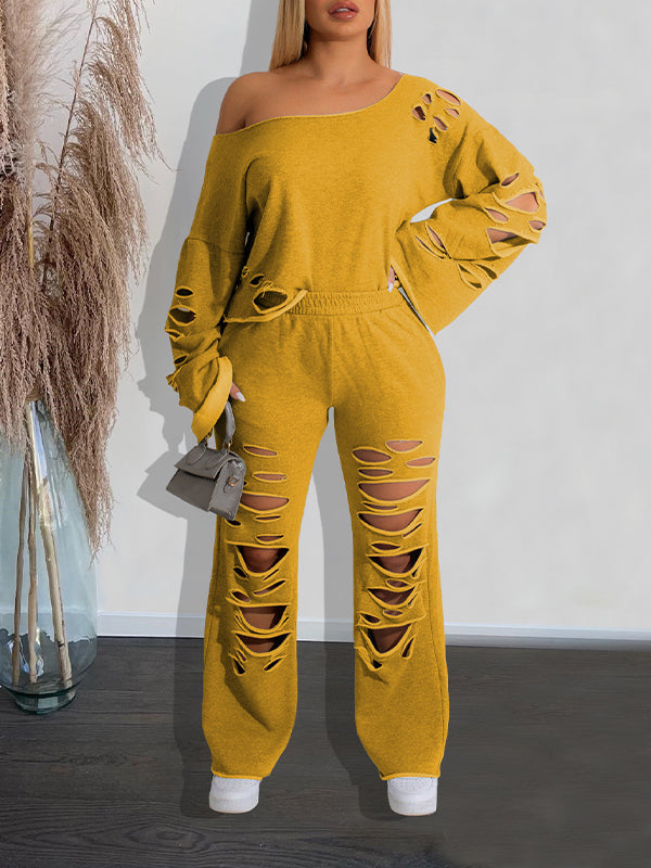 Indiebeautie Solid Ripped Pants Set