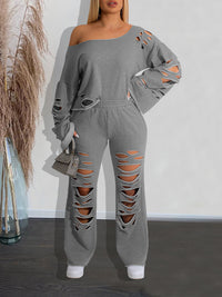 Indiebeautie Solid Ripped Pants Set