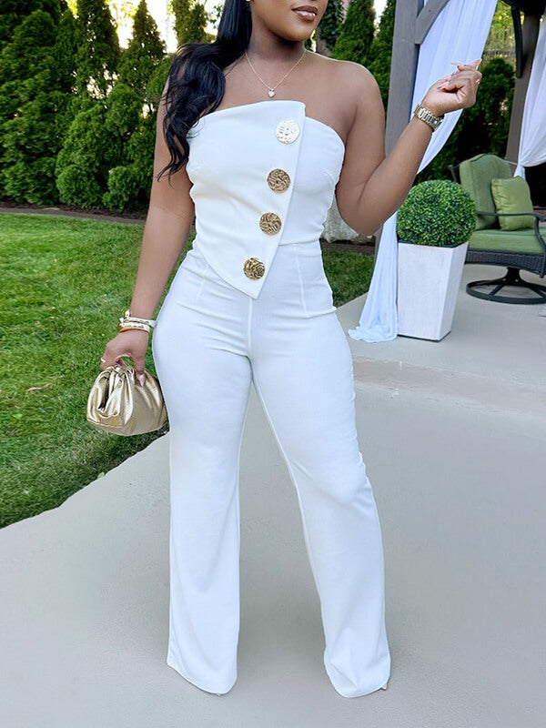Indiebeautie Button Strapless Jumpsuit