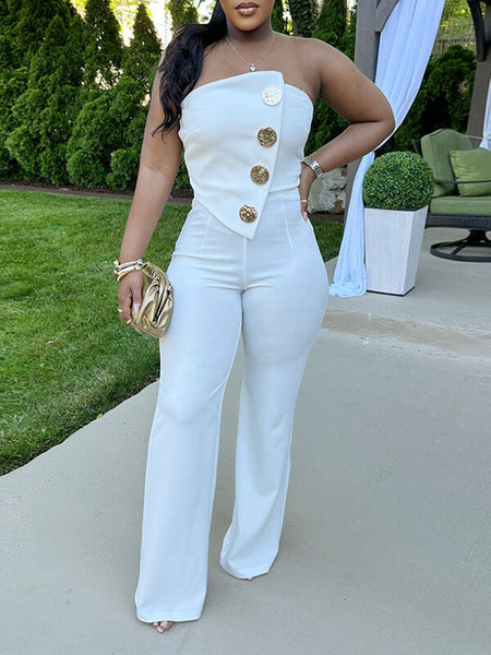 Indiebeautie Button Strapless Jumpsuit