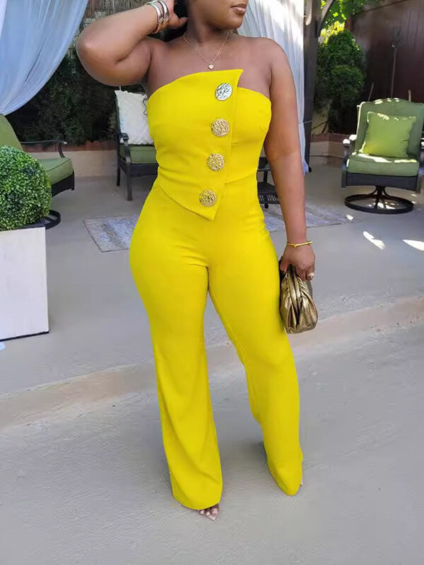 Indiebeautie Button Strapless Jumpsuit