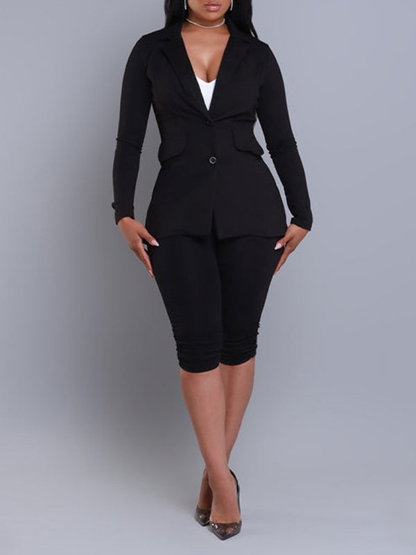 Indiebeautie Solid Blazer & Biker Shorts Set