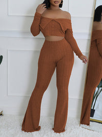 Indiebeautie Off-Shoulder Button Top & Pants Set