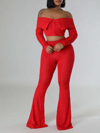Indiebeautie Off-Shoulder Button Top & Pants Set
