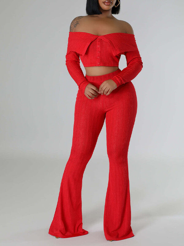 Indiebeautie Off-Shoulder Button Top & Pants Set