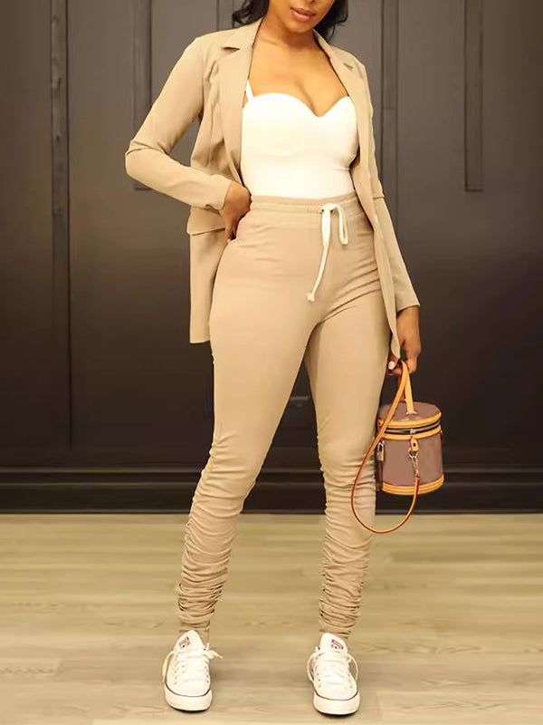 Indiebeautie Button-Front Blazer & Ruched Pants Set