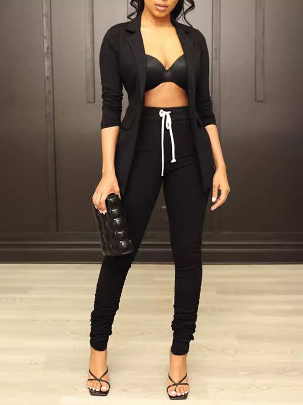 Indiebeautie Button-Front Blazer & Ruched Pants Set