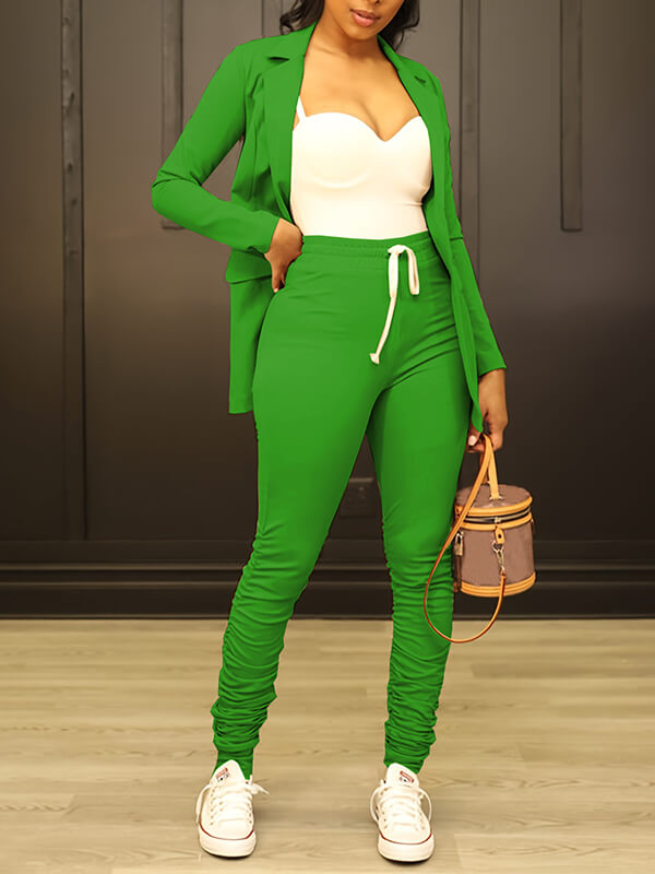 Indiebeautie Button-Front Blazer & Ruched Pants Set