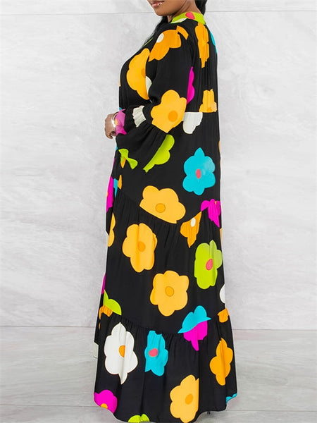 Floral Ruffle Shirt Dress--Clearance