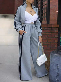 Indiebeautie Side Stripe Jacket & Wide-Leg Pants Set