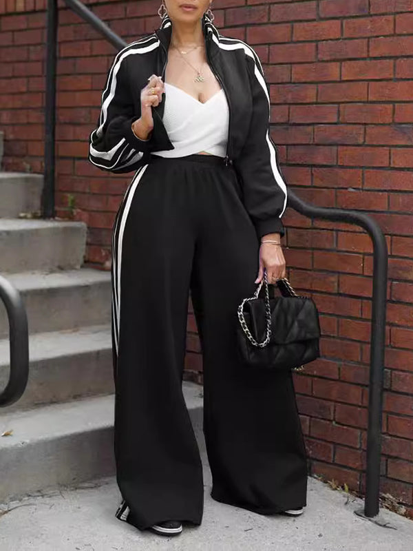 Indiebeautie Side Stripe Jacket & Wide-Leg Pants Set