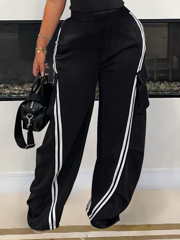 Indiebeautie Stripe Cargo Wide-Leg Pants