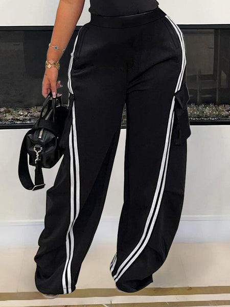 Indiebeautie Stripe Cargo Wide-Leg Pants