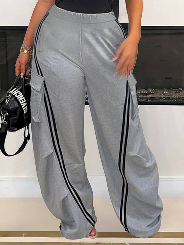Indiebeautie Stripe Cargo Wide-Leg Pants